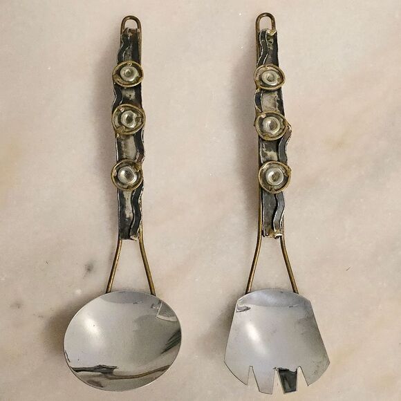 Decorative Wall Hanging Fork and Spoon Custom Mixed Metal Pair Salad Cutlery - Picture 2 of 8
